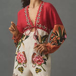 Farm Rio NWT  Long-Sleeve Romper Floral Anthropologie Size M Resort Vacation Photo 0