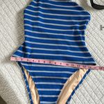 Madewell ribbed blue Striped One Shoulder nautical classic One Piece swimsuit M Photo 4
