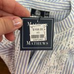 Madison Matthews Dress XS $168 Seersucker Blue White Stripe‎ Boho Embroidered Photo 4