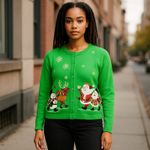 Classic Elements Vintage Christmas Cardigan M | Ugly Holiday Sweater Embellished Photo 15