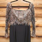 Mac Duggal  2256 Black Beaded Square Neck Long Sleeve Jersey Gown Photo 6