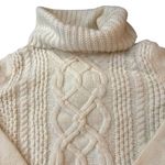 EXPRESS Loose Boxy Cable Knit Chunky turtleneck Crop White pullover sweater Photo 2