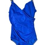 Jantzen Cobalt Blue One Piece Surplice Draped Front Tummy Control Size 14 Photo 0