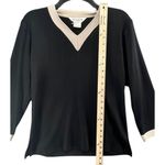 Misook Knit Top S Petite Black Cream Classic Blouse Career Minimalist Luxury Vtg Photo 3