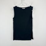 Madewell NEW  Sleeveless Boatneck Side Slit Tee Top Black Minimalist Cotton XS Photo 5