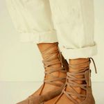 Free People Shay Lace-Up Flats Taupe Suede Leather Corset Strappy Distressed 6 Photo 2