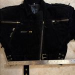 Leather suede fringe Black cropped Jacket with chunky gold buckles Size M Photo 12