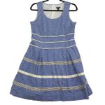 Ann Taylor Womens Dress Size 10 Blue Sleeveless Linen Blend Striped Casual Photo 1