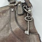 Fossil  Grey Pebbled Leather Tote Bag Top Zip Satchel L Four Corner Pockets Charm Photo 1
