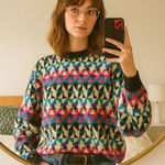 80s Vintage Kitty Hawk Mockneck Sweater Womens L Chunky Knit Geometric Colorful Multiple Size L Photo 0