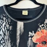 Jess & Jane Rising Flowers Rhinestone 3/4 Sleeve Top Black Cotton Women's Large Photo 4