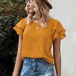 SheIn Yellow Polkadot Butterfly Sleeve Blouse Photo 0