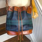 Ralph Lauren  Black Watch Plaid Leather Drawstring Bucket Tote Shoulder Bag Photo 4