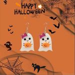 🌸 4 for $20 Halloween Ghost Earrings with Sparkling Pumpkin & Bows White Photo 1