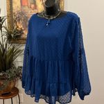 Kojooin Babydoll Top Womens Large Blue Pullover Balloon Sleeve Flowy Boho Hippie Photo 0