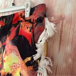 Micas  Orange Abstract Print Fringe Trim Pants Photo 7