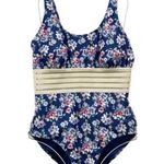 Nicole Miller Navy Floral Shimmer-Band One-Piece Swimsuit Women’s Size Large Photo 1