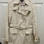 EXPRESS NWT -  Cream and Pink Plaid Rain Belted Trench Coat Photo 0