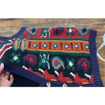 T3 Vintage 90s Knit Sweater Vest Button Front Geometric Abstract Pattern Blue Photo 4