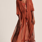 Abercrombie & Fitch Abercrombie & Fitch Short Sleeve Duster Length Kimono Red One Size Fits Most Photo 0