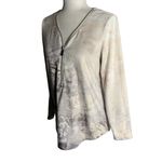 Soft Surroundings  Fleece Half Zip Sweater XS Beige Floral Long Sleeve V Neck Photo 2