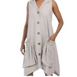 For Cynthia  Sz S Shirt Dress Linen Blend Shark Bite Hem Ruched Pockets Lagenlook Photo 2