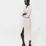 ZARA NWT  Woman Draped Waist Midi Dress Tailored Collared Ruched Ivory Size S Photo 1