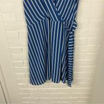 Monteau Blue White Striped Faux Wrap Mini Dress Size L Photo 3