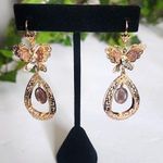 Tricolor Gold Drop Filigree Earrings Butterfly with Virgin Mary Photo 1