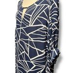 Zac and Rachel Women's Blue white Abstract Print Long Sleeve Roll Tab Blouse 2X Photo 1