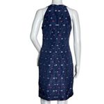 Banana Republic  Dress Womens 0 Navy Blue Red Jacquard Sheath Ruffle Preppy Party Photo 2