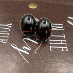 Vintage West Germany Multicolor Amber Brown Glass Cabochon Steel Stud Earrings Photo 0