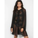 Victoria's Secret  Black Chiffon Kimono Long Robe Duster Ruffle‎ Tie Size M/L Photo 0