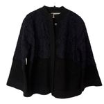 Anthropologie Sweater XS Black Blue Field Flower Melton Wool Floral Lace Jacket Photo 0
