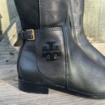 Tory Burch NEW Wyatt Over The Knee Boots Black Leather Logo Riding Boots Size 5 Photo 3