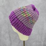 Purple Multi Color Crochet Knit Bucket Cap Hat Fun VTG Y2K Funky Beanie Photo 3