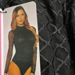 Black Long Sleeve Mock Neck Diamond Net Mesh Sheer‎ Bodysuit Size XL Lingerie Photo 6