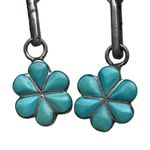 Southwestern Zuni Sterling Silver & Turquoise Flower Drop Pierced Earrings Rare Blue Photo 13