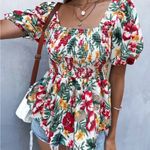 Tropical Print Shirred Milkmaid Blouse Size L Photo 1