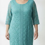 Catherines Teal Green Crochet Lace 3/4 Sleeve Knee Length Dress Size 4X Photo 0