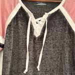 Bobbie Brooks Pink Black Lace Up Long Sleeve Top Medium Casual Pullover Shirt Photo 2