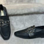 Vintage Havana Black Leather Maureen Studded Buckle Loafers Women 6.5 Old Money Photo 0