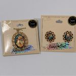 Vintage 14K GP Rainbow Flake Turquoise Pendant Necklace & Earrings Set Blue Photo 0