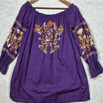 Free People Free‎ People Dress M Purple Embroidered Boho Fleur Du Jour Peasant Off Shoulder Photo 0