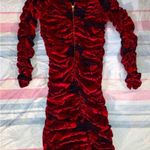 Black & Red Off The Shoulder Long Sleeve Rose Scrunchie Velvet Dress Size Small Photo 1