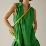 Anthropologie  Pilcro Green Sleeveless Ruffle Hem Linen Mini Dress Photo 0