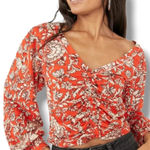 Free People  Floral Say the Word Ruched Long Sleeve Top Photo 0