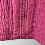 The Quacker Factory Jacket Women L Bright Pink Silk Quilted Rhinestone Zipper Size L Photo 4