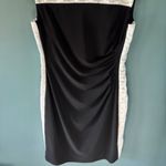 CHAPS  Sheath Dress L Black White Embroidered Lace Sleeveless Elegant Ruched Slim Photo 1