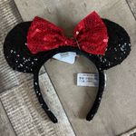 Disney Black Sequin Minnie Ears with Red Bow Headband Photo 0